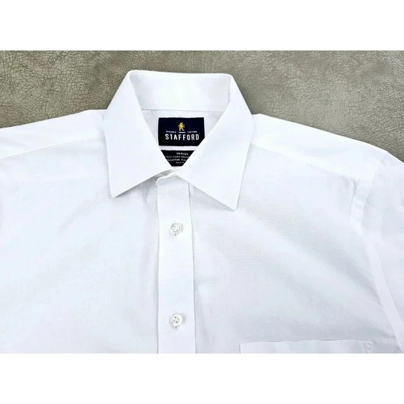 Stafford Regular Fit Size 14.5 32-33 White Long Sleeve Travel Easy Care Shirt - Picture 8 of 8